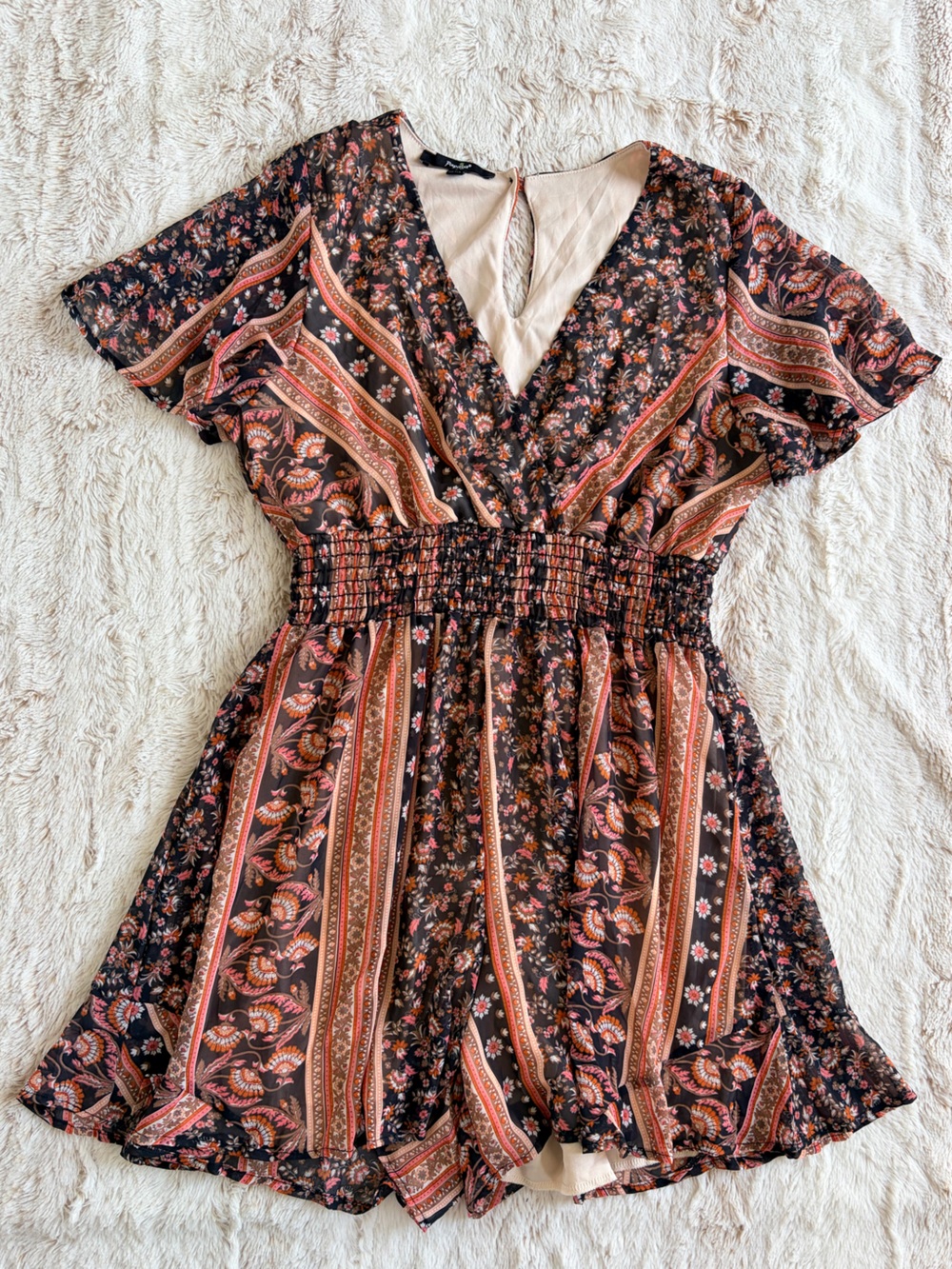 🤎 Vintage Y2K Papaya Boho Romper Whimsygoth Floral Autumn Fairycore Cottagecore